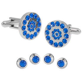 Cufflinks And Studs - Swarovski Crytal Circles By Enrico Pardini Silver Rhodium Cufflinks And Studs