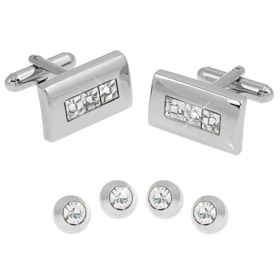 Cufflinks And Studs - Swarovski Crystal Inlay By Enrico Pardini Silver Rhodium Cufflinks And Studs