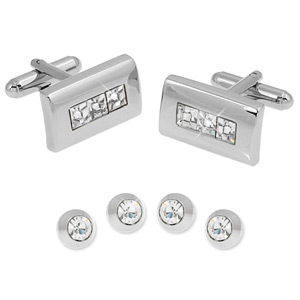 Swarovski Type Crystal Inlay Cufflinks and Stud by Enrico Pardini -  Silver Silver plated