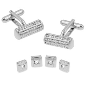 Cufflinks And Studs - Swarovski Crystal Bars By Enrico Pardini Silver Rhodium Cufflinks And Studs
