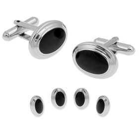 Tuxedo Cufflinks - Oval Formal By Enrico Pardini Silver Rhodium Cufflinks And Studs