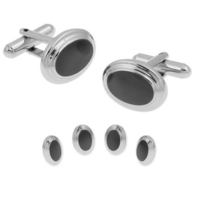 Tuxedo Cufflinks - Oval Formal By Enrico Pardini Charcoal Rhodium Cufflinks And Studs