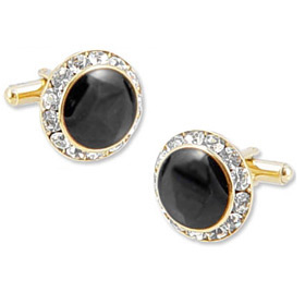 Cheap Cufflinks - Faux Onyx & Crystals By Competition Gold Metal Cufflinks