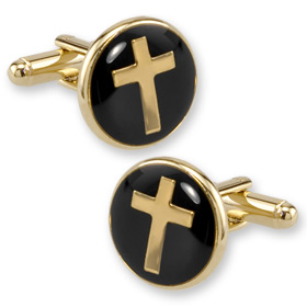 Gold Cufflinks - Round Cross By Competition Gold Gold Plated Cufflinks