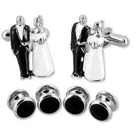 Tuxedo Cufflinks - Bride And Groom By Competition Silver Metal Cufflinks And Studs