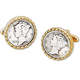 Gold Cufflinks - Mercury Dime By Competition Gold Metal Cufflinks