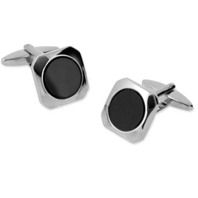 Onyx Cufflinks - Soft Square With Faux Onyx By Umo Lorenzo Silver Metal Cufflinks