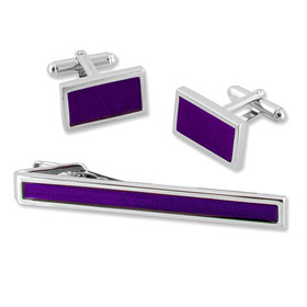 Wedding And Accessories - Solid Purple Set In Tin Box By Necktie Accessories Silver Silver Plated Clip And Cufflinks