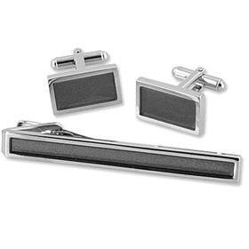 Wedding Accessories Set - Solid Grey Set In Tin Box By Necktie Accessories Gray Silver Plated Clip And Cufflinks