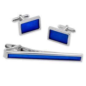 Wedding Accessories Set - Solid Blue Set In Tin Box By Necktie Accessories Silver Silver Plated Clip And Cufflinks