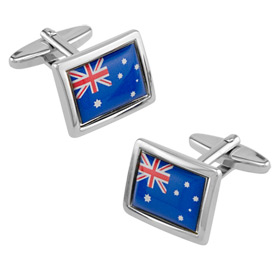 Australian Cufflinks - Australian Flag By Umo Lorenzo Silver Silk Cufflinks