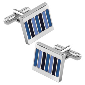 Track Stripes Cufflink by Enrico Pardini -  Blue Rhodium