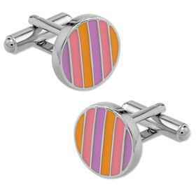 Round Multi Stripe Cufflink by Enrico Pardini -  Orange Rhodium