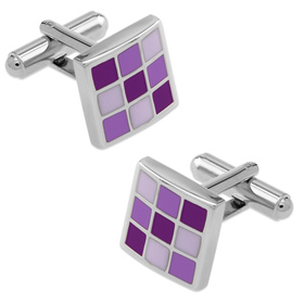 Cheap Cufflinks - Dome Multi Check By Enrico Pardini Purple Rhodium Cufflinks