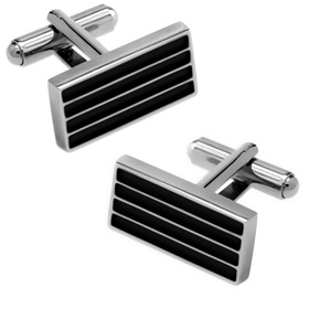 Rectangle Stripes Cufflink by Enrico Pardini -  Black Rhodium