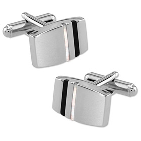 Silver Cufflinks - Onyx-MOP Vertical Stripes By Principessa Silver Silver Plated Cufflinks