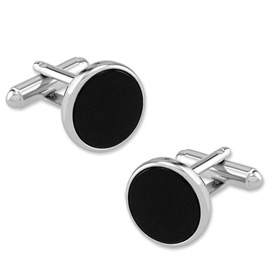 Onyx Cufflinks - Onyx Round By Principessa Silver Silver Plated Cufflinks