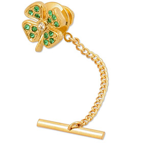 Four Leaf Clover with Crystals by Competition gold metal tie tacks