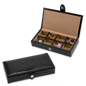 Black Croc Cufflink Box Storage Device by Enrico Pardini -  Black Leatherette