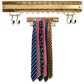 Gifts - Walnut And Brass 24 Hook By Hollywood Gifts Brown Wooden Tie Racks