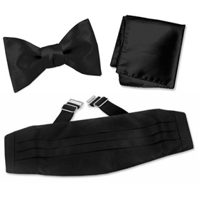 Black Freestyle Bow Tie Cummerbund Set by Elite Solid -  Black Silk