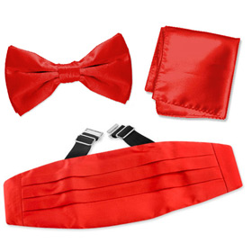 Candy Apple Red Pretied Bow Tie Cummerbund Set by Elite Solid -  Red Silk