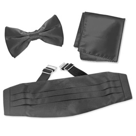 Charcoal Pretied Bow Tie Cummerbund Set by Elite Solid -  Charcoal Silk