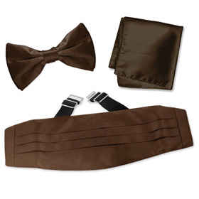 Chestnut Pretied Bow Tie Cummerbund Set by Elite Solid -  Brown Silk