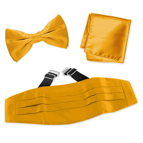 Artisans Gold Pretied Bow Tie Cummerbund Set by Elite Solid -  Gold Silk