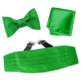 Classic Green Freestyle Bow Tie Cummerbund Set by Elite Solid -  Green Silk