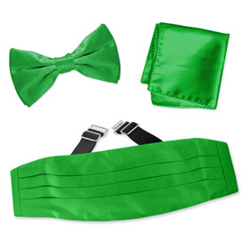 Classic Green Pretied Bow Tie Cummerbund Set by Elite Solid -  Green Silk
