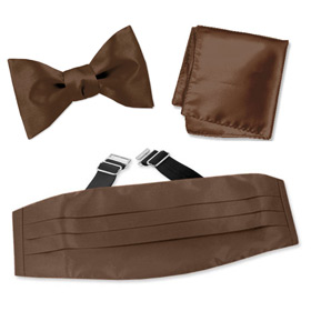 Cocoa Brown Freestyle Bow Tie Cummerbund Set by Elite Solid -  Brown Silk