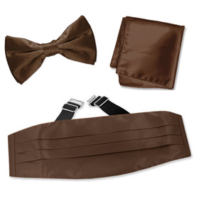 Cocoa Brown Pretied Bow Tie Cummerbund Set by Elite Solid -  Brown Silk