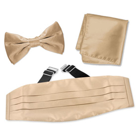 Ecru Pretied Bow Tie Cummerbund Set by Elite Solid -  Tan/taupe Silk