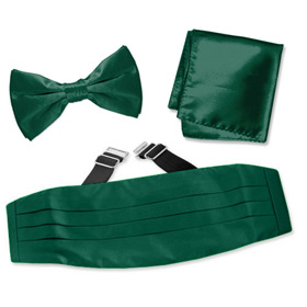 Hunter Green Pretied Bow Tie Cummerbund Set by Elite Solid -  Green Silk