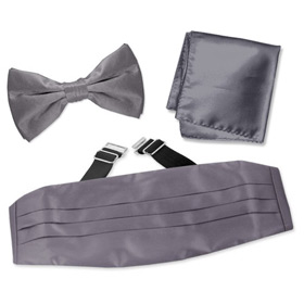 Medium Gray Pretied Bow Tie Cummerbund Set by Elite Solid -  Gray Silk
