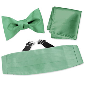 Peapod Green Freestyle Bow Tie Cummerbund Set by Elite Solid -  Green Silk