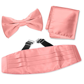 Peony Pink Pretied Bow Tie Cummerbund Set by Elite Solid -  Pink Silk