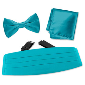 Turquoise Pretied Bow Tie Cummerbund Set by Elite Solid -  Turquoise Silk