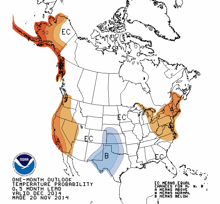 Climate Prediction Center forecast for temperatures in the month of December.