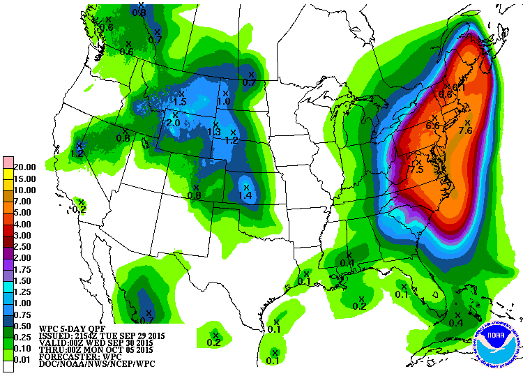 Rainfall guidance estimates over the next 7 days show very heavy rains over the entire NE U.S.