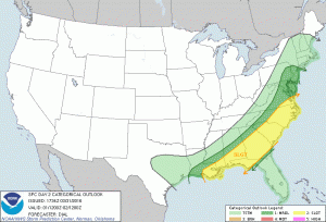 Severe weather threat from the NOAA Storm Prediction Center.