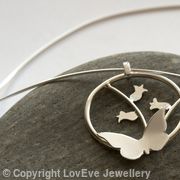 Butterfly and Bluebell Round Pendant