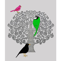 Three Bird Tree - ( grey, pink and green) madebysteph