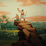 Raj Mural based on old woodcut wallpaper
