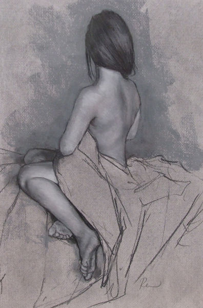 Pastel study for Seated on Blue Uchiakake