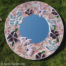 Circular Mirror with Blue flowers