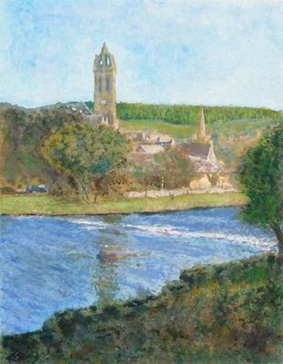 Old Parish Church seen from The Cauld, Peebles