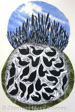 DUCK POND   BULLRUSHES   BLUE SKY