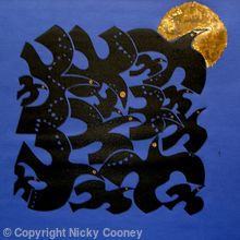 FLYING PAST # 1 WITH GOLD MOON On dark blue
